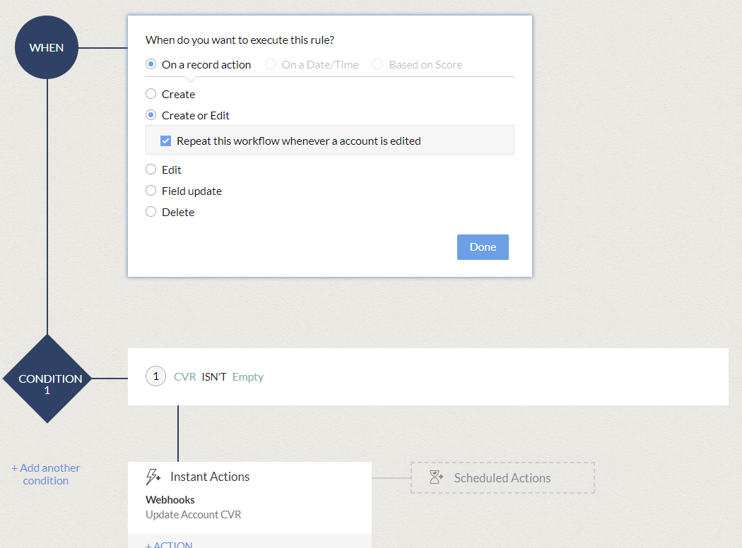 Workflow rule configuration for accounts